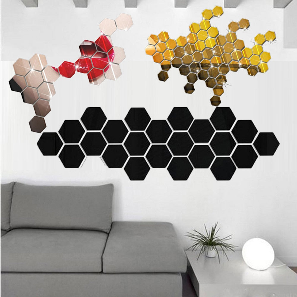 Hexagon Vinyl Acrylic Mirror Removable Wall Sticker - House of Nzuri Home  Decor